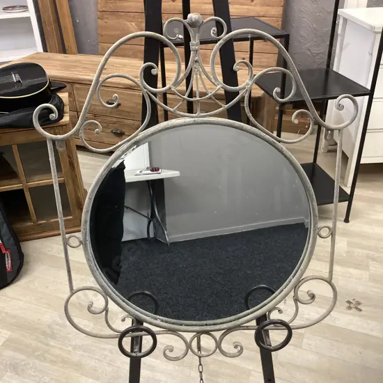 Round Bevelled Edge Wall Mirror Dia 43cm With An Ornate Metal Frame